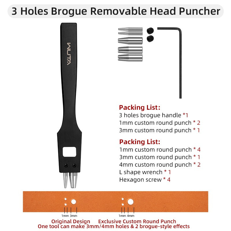 Replaceable Brogue Style Leather Hole Punches Flower Eyelet Puncher | WUTA