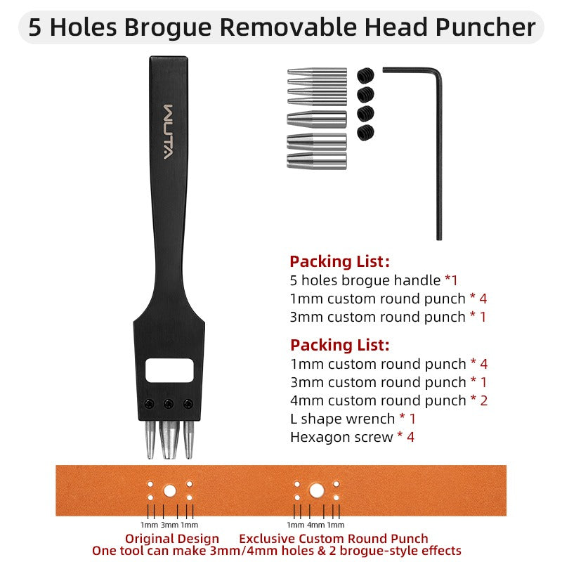 Replaceable Brogue Style Leather Hole Punches Flower Eyelet Puncher | WUTA