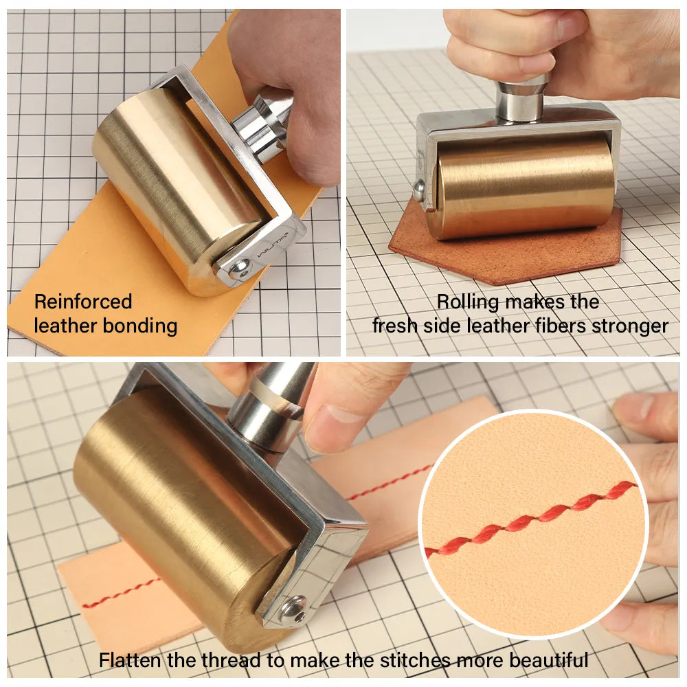 Leather Craft Brass Roller Edge Creaser Glue Laminating DIY Tools 1000g | WUTA