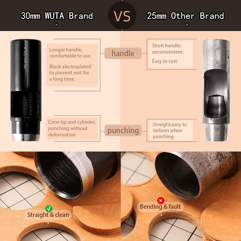 Round Hole Punch 0.5-24mm Black Leather Hollow Punch | WUTA